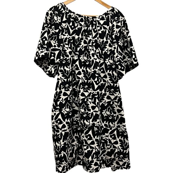 Free Assembly Relaxed Fit Print Cotton Dress, Pockets, Black White, XL - Picture 3 of 9